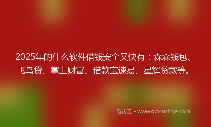 2025年的什么软件借钱安全又快有：森森钱包、飞鸟贷、掌上财富、借款宝速易、星辉贷款等。
