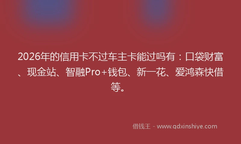 2026年的信用卡不过车主卡能过吗有：口袋财富、现金站、智融Pro+钱包、新一花、爱鸿森快借等。
