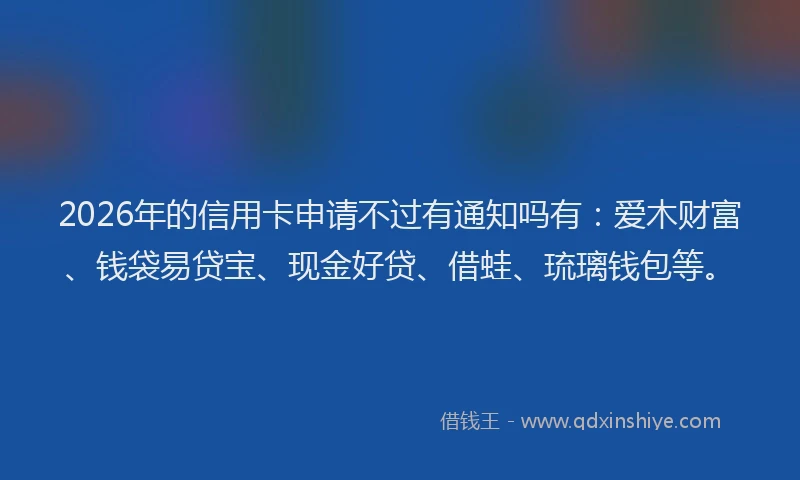 2026年的信用卡申请不过有通知吗有：爱木财富、钱袋易贷宝、现金好贷、借蛙、琉璃钱包等。