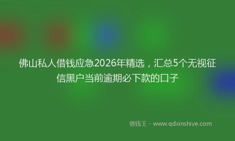 佛山私人借钱应急2026年精选，汇总5个无视征信黑户当前逾期必下款的口子