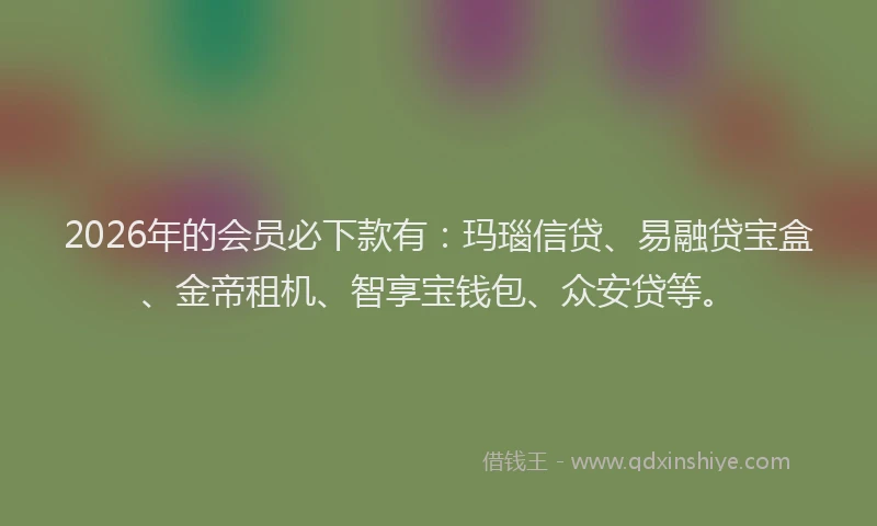 2026年的会员必下款有：玛瑙信贷、易融贷宝盒、金帝租机、智享宝钱包、众安贷等。