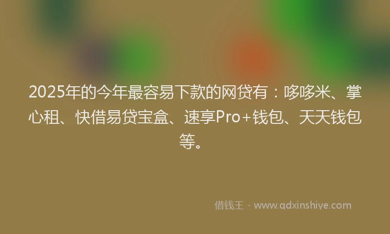2025年的今年最容易下款的网贷有：哆哆米、掌心租、快借易贷宝盒、速享Pro+钱包、天天钱包等。