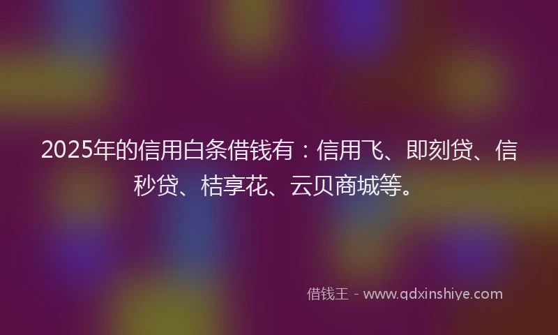 2025年的信用白条借钱有：信用飞、即刻贷、信秒贷、桔享花、云贝商城等。