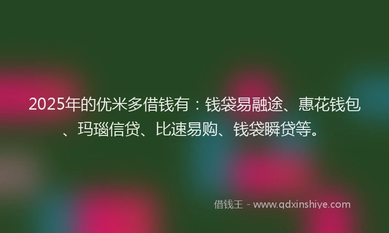 2025年的优米多借钱有：钱袋易融途、惠花钱包、玛瑙信贷、比速易购、钱袋瞬贷等。