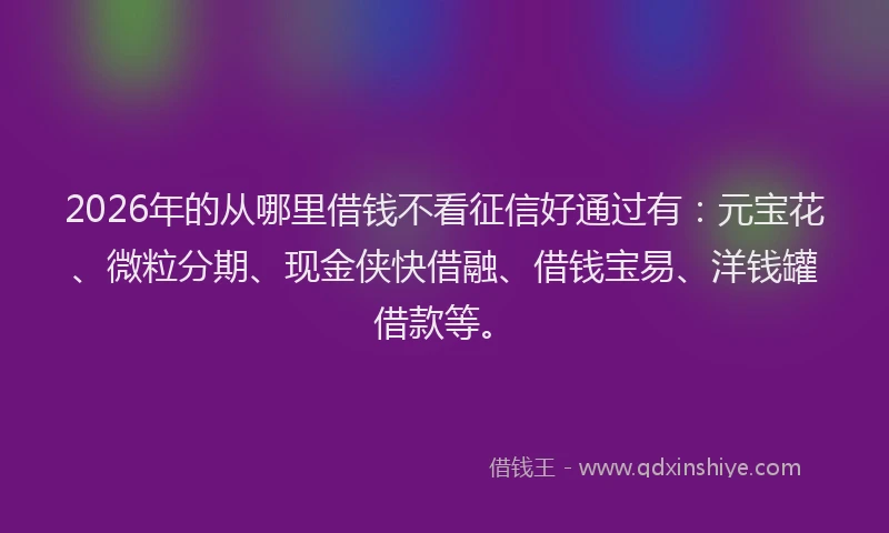 2026年的从哪里借钱不看征信好通过有：元宝花、微粒分期、现金侠快借融、借钱宝易、洋钱罐借款等。