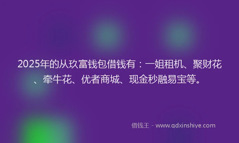 2025年的从玖富钱包借钱有：一姐租机、聚财花、牵牛花、优者商城、现金秒融易宝等。