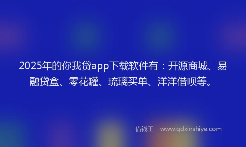 2025年的你我贷app下载软件有：开源商城、易融贷盒、零花罐、琉璃买单、洋洋借呗等。