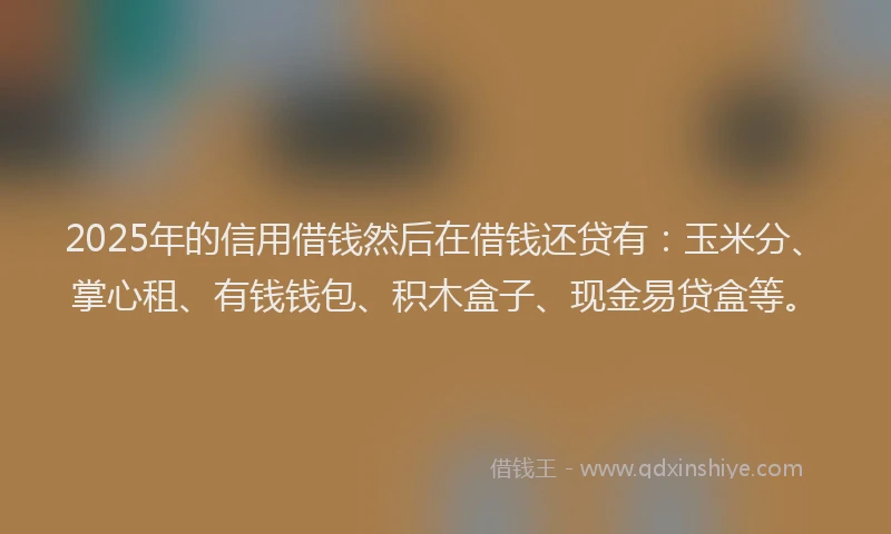 2025年的信用借钱然后在借钱还贷有：玉米分、掌心租、有钱钱包、积木盒子、现金易贷盒等。