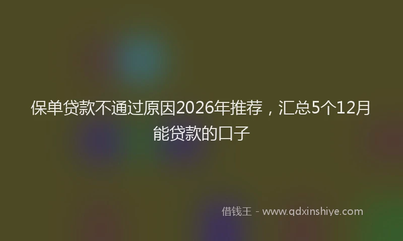 保单贷款不通过原因2026年推荐,汇总5个12月能贷款的口子