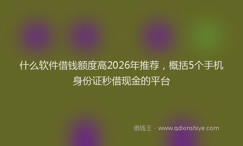 什么软件借钱额度高2026年推荐，概括5个手机身份证秒借现金的平台
