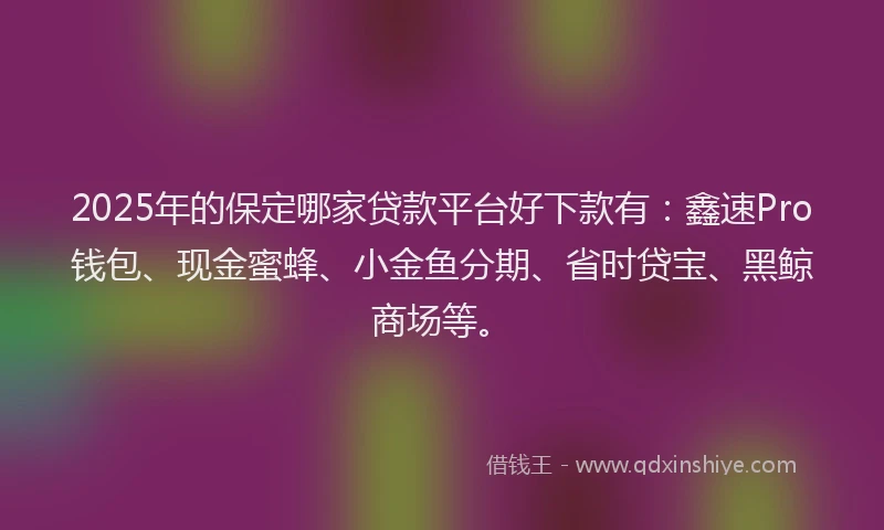 2025年的保定哪家贷款平台好下款有：鑫速Pro钱包、现金蜜蜂、小金鱼分期、省时贷宝、黑鲸商场等。