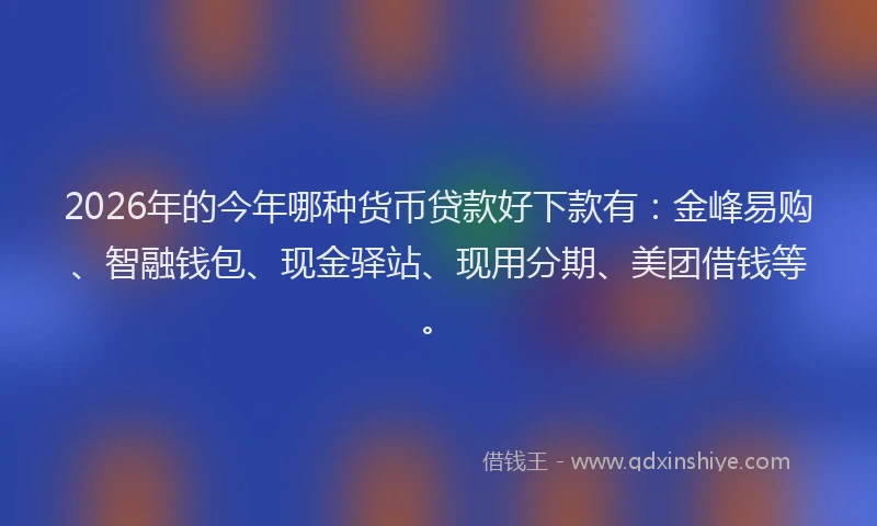 2026年的今年哪种货币贷款好下款有:金峰易购、智融钱包、现金驿站、现用分期、美团借钱等。