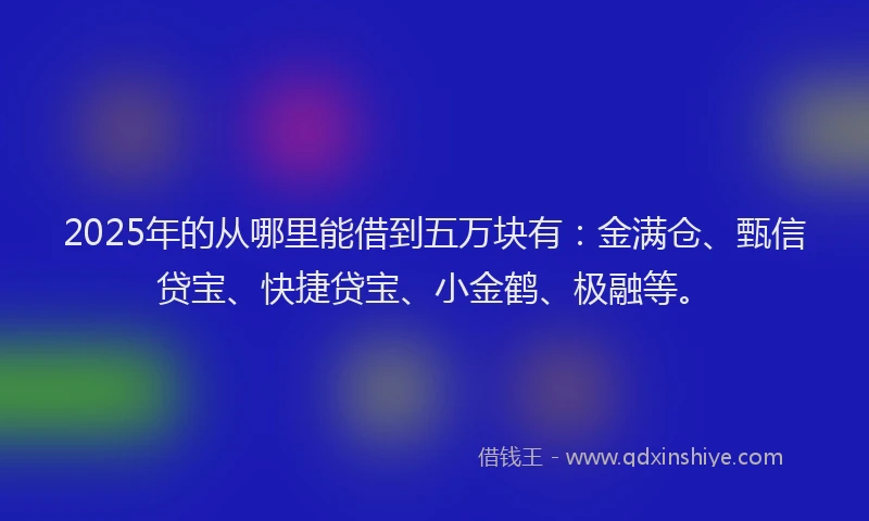 2025年的从哪里能借到五万块有：金满仓、甄信贷宝、快捷贷宝、小金鹤、极融等。