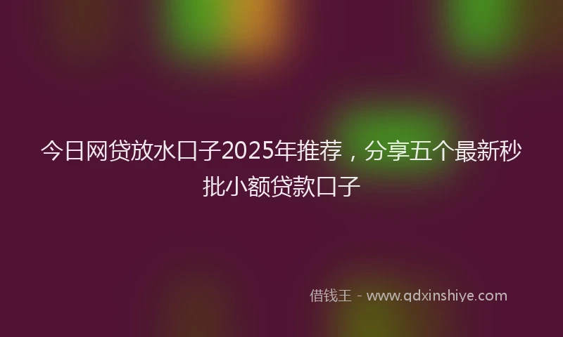 今日网贷放水口子2025年推荐，分享五个最新秒批小额贷款口子