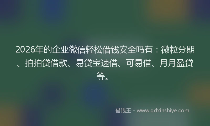 2026年的企业微信轻松借钱安全吗有：微粒分期、拍拍贷借款、易贷宝速借、可易借、月月盈贷等。