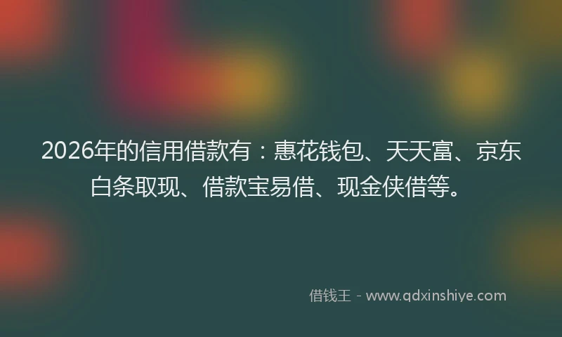 2026年的信用借款有：惠花钱包、天天富、京东白条取现、借款宝易借、现金侠借等。