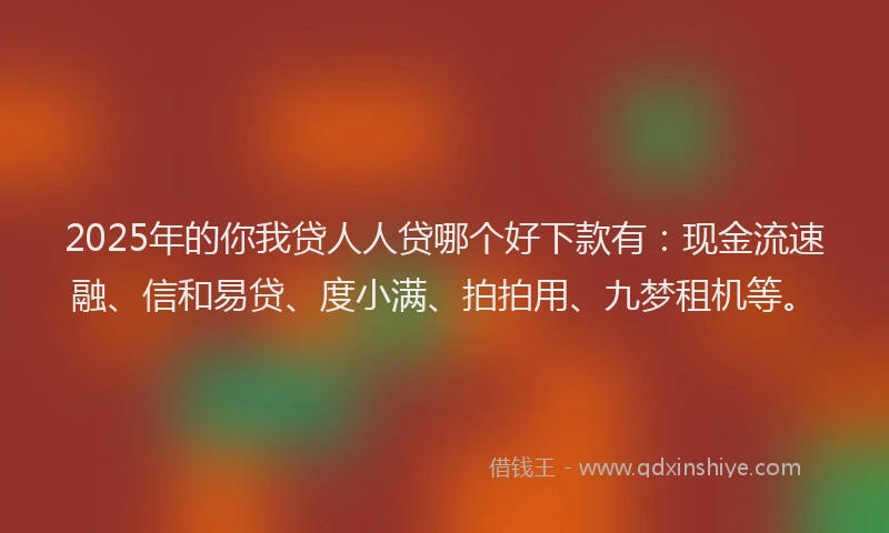 2025年的你我贷人人贷哪个好下款有：现金流速融、信和易贷、度小满、拍拍用、九梦租机等。