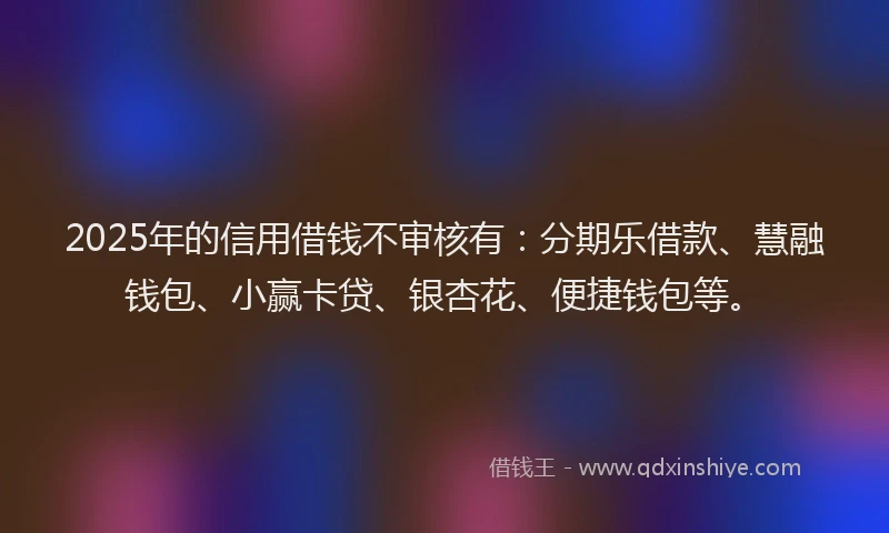 2025年的信用借钱不审核有：分期乐借款、慧融钱包、小赢卡贷、银杏花、便捷钱包等。