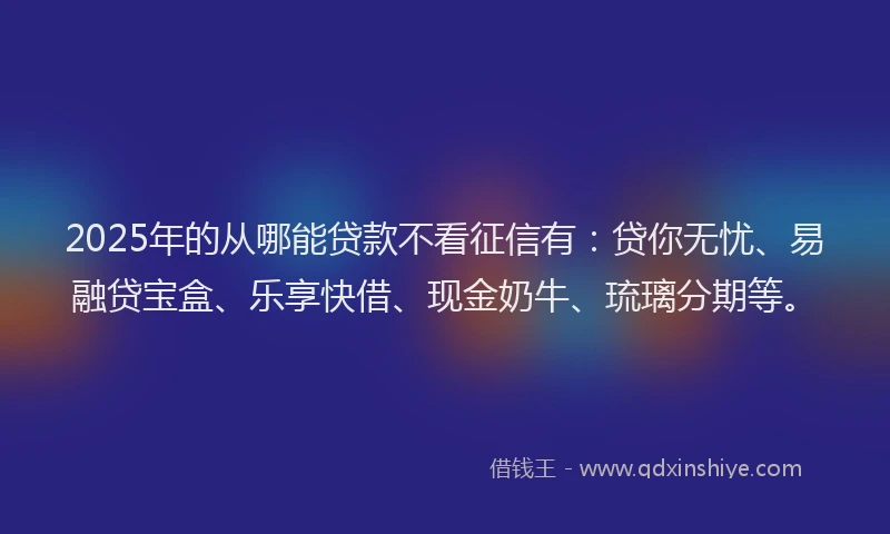 2025年的从哪能贷款不看征信有:贷你无忧、易融贷宝盒、乐享快借、现金奶牛、琉璃分期等。