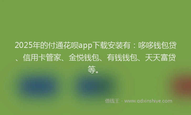 2025年的付通花呗app下载安装有：哆哆钱包贷、信用卡管家、金悦钱包、有钱钱包、天天富贷等。