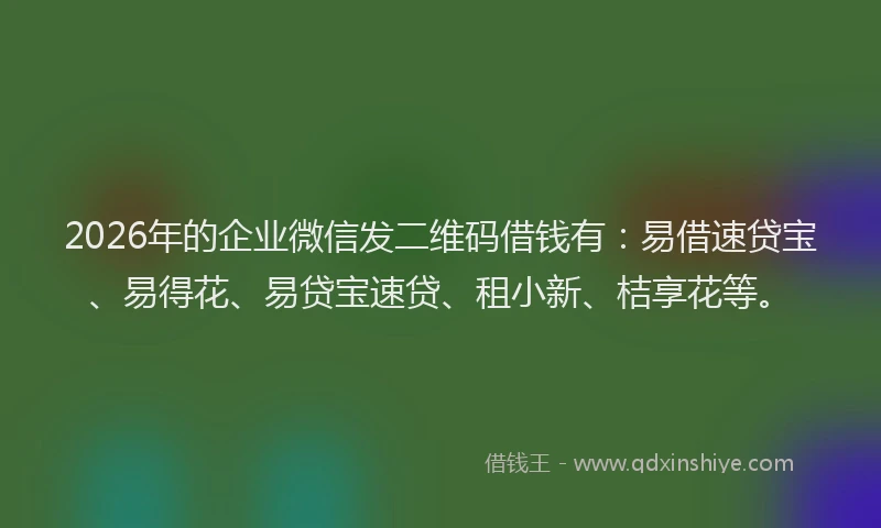 2026年的企业微信发二维码借钱有：易借速贷宝、易得花、易贷宝速贷、租小新、桔享花等。