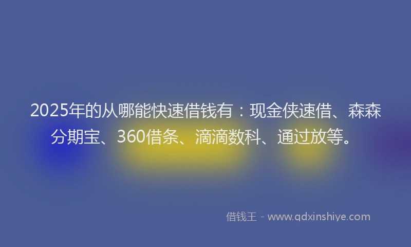 2025年的从哪能快速借钱有：现金侠速借、森森分期宝、360借条、滴滴数科、通过放等。