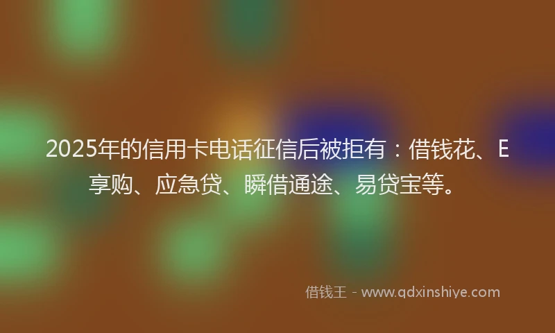 2025年的信用卡电话征信后被拒有：借钱花、E享购、应急贷、瞬借通途、易贷宝等。