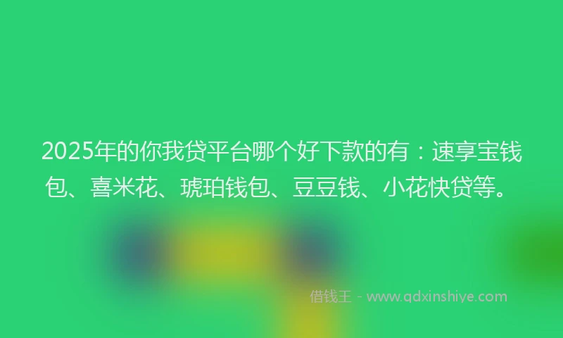 2025年的你我贷平台哪个好下款的有:速享宝钱包、喜米花、琥珀钱包、豆豆钱、小花快贷等。