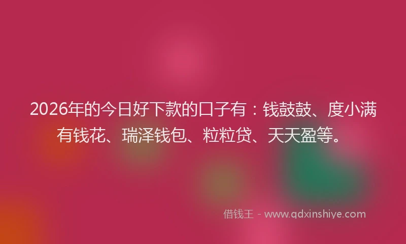 2026年的今日好下款的口子有：钱鼓鼓、度小满有钱花、瑞泽钱包、粒粒贷、天天盈等。