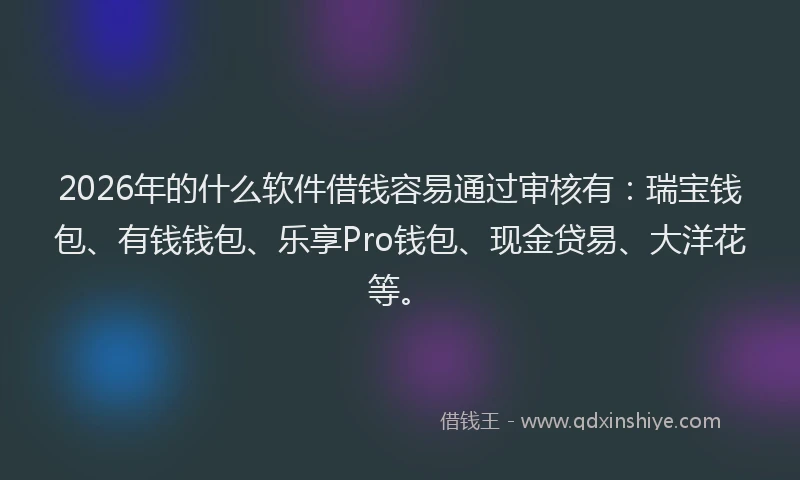 2026年的什么软件借钱容易通过审核有:瑞宝钱包、有钱钱包、乐享Pro钱包、现金贷易、大洋花等。