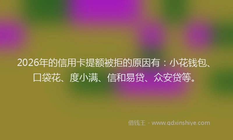 2026年的信用卡提额被拒的原因有：小花钱包、口袋花、度小满、信和易贷、众安贷等。