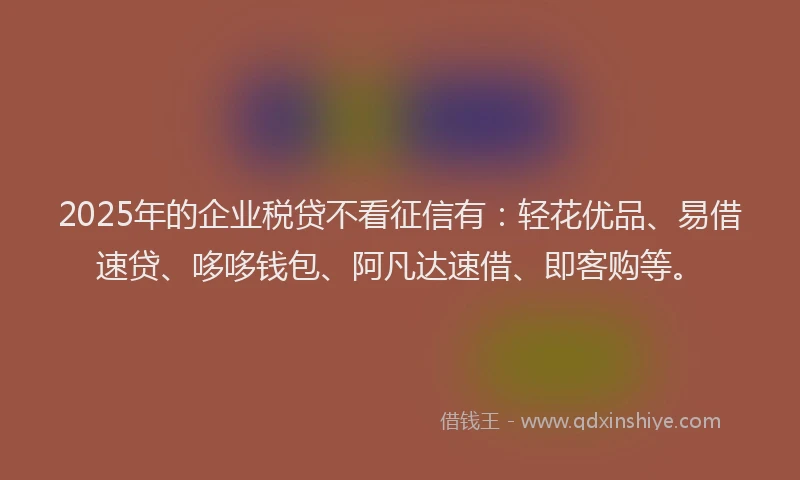 2025年的企业税贷不看征信有：轻花优品、易借速贷、哆哆钱包、阿凡达速借、即客购等。