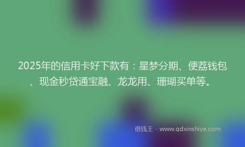 2025年的信用卡好下款有:星梦分期、便荔钱包、现金秒贷通宝融、龙龙用、珊瑚买单等。