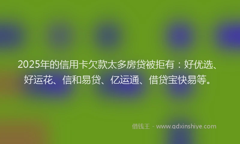 2025年的信用卡欠款太多房贷被拒有:好优选、好运花、信和易贷、亿运通、借贷宝快易等。