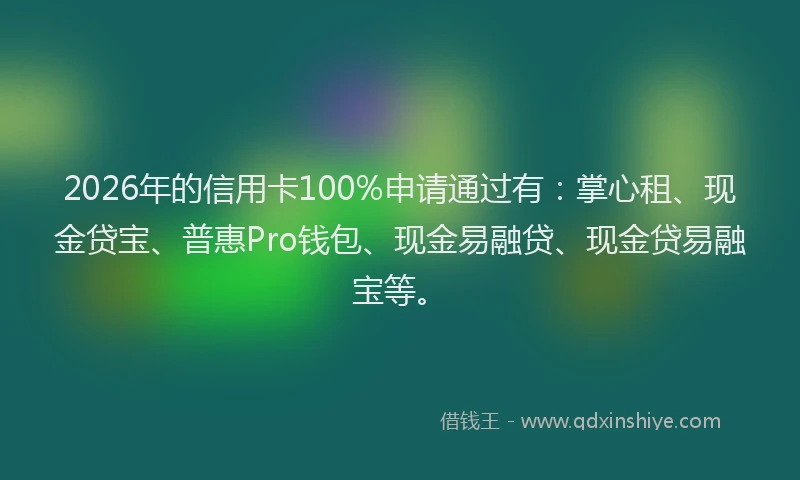 2026年的信用卡100%申请通过有：掌心租、现金贷宝、普惠Pro钱包、现金易融贷、现金贷易融宝等。