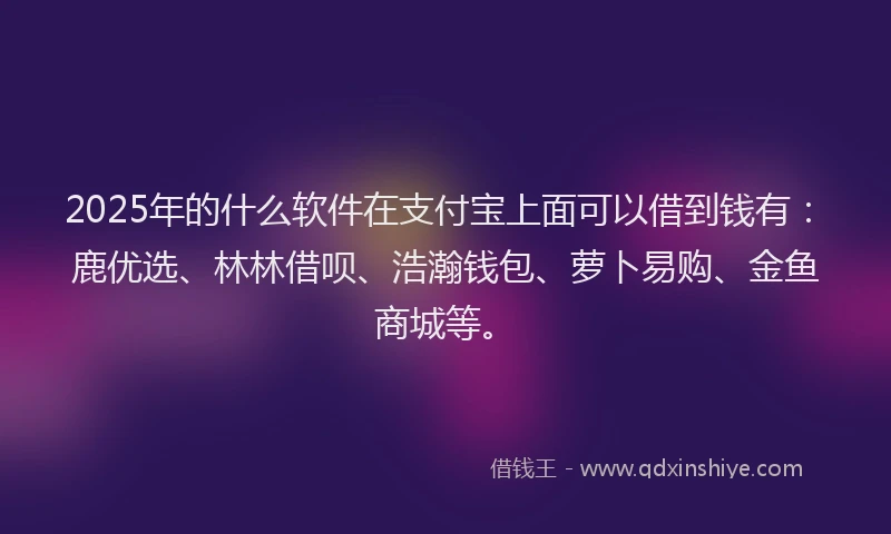 2025年的什么软件在支付宝上面可以借到钱有：鹿优选、林林借呗、浩瀚钱包、萝卜易购、金鱼商城等。