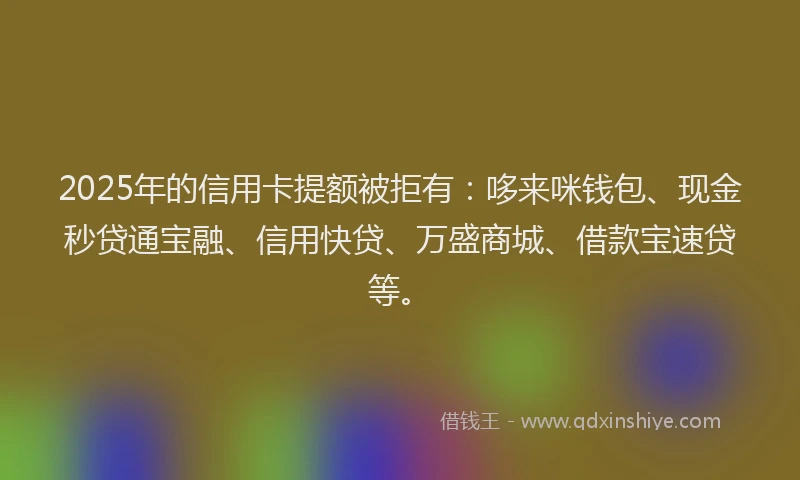 2025年的信用卡提额被拒有：哆来咪钱包、现金秒贷通宝融、信用快贷、万盛商城、借款宝速贷等。