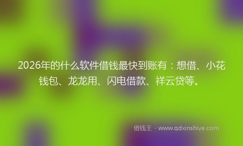 2026年的什么软件借钱最快到账有:想借、小花钱包、龙龙用、闪电借款、祥云贷等。