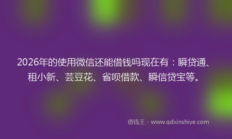 2026年的使用微信还能借钱吗现在有:瞬贷通、租小新、芸豆花、省呗借款、瞬信贷宝等。