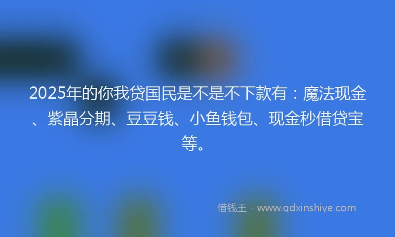 2025年的你我贷国民是不是不下款有：魔法现金、紫晶分期、豆豆钱、小鱼钱包、现金秒借贷宝等。