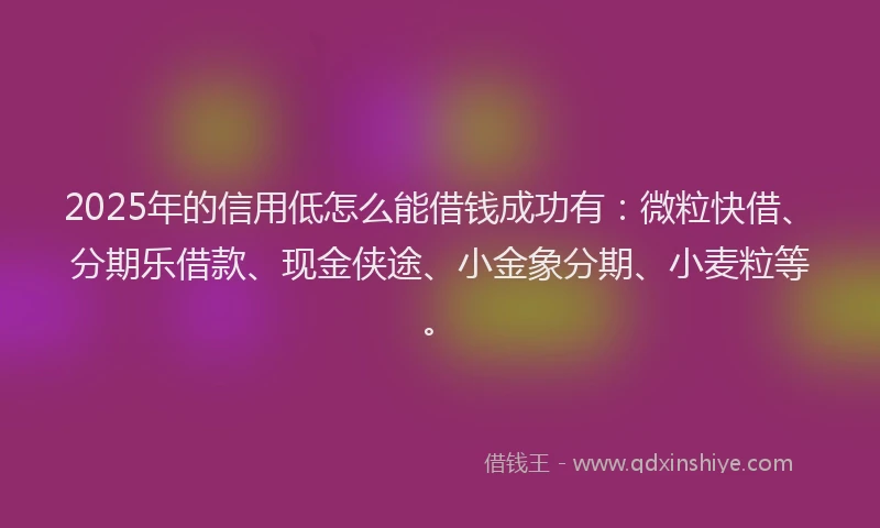 2025年的信用低怎么能借钱成功有：微粒快借、分期乐借款、现金侠途、小金象分期、小麦粒等。