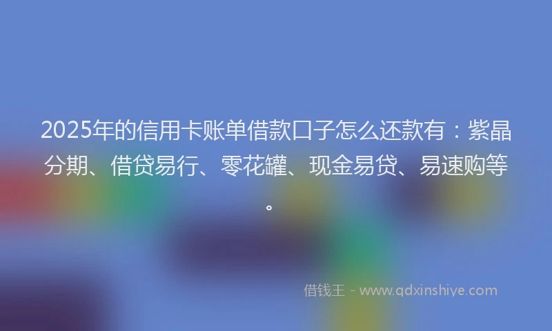 2025年的信用卡账单借款口子怎么还款有：紫晶分期、借贷易行、零花罐、现金易贷、易速购等。