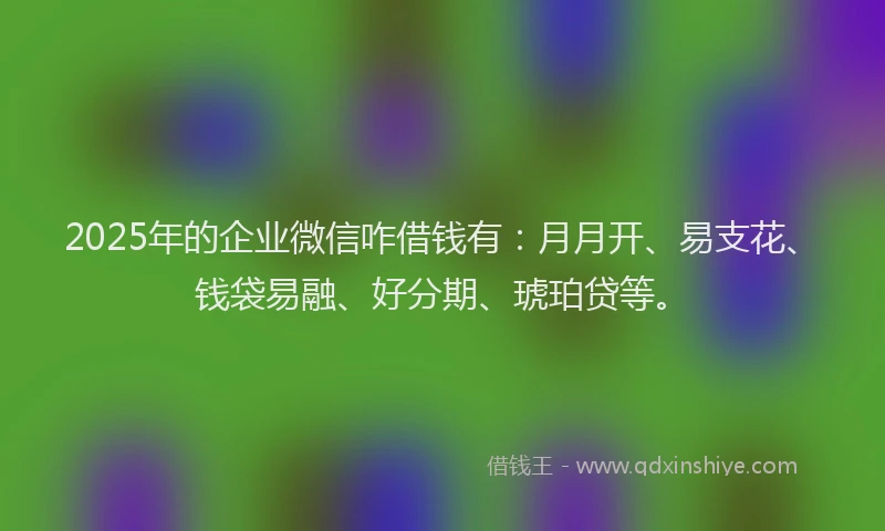 2025年的企业微信咋借钱有：月月开、易支花、钱袋易融、好分期、琥珀贷等。