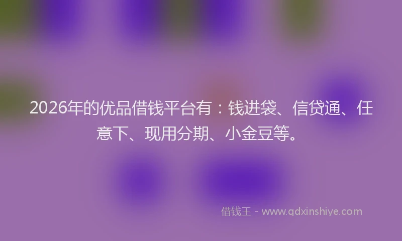 2026年的优品借钱平台有：钱进袋、信贷通、任意下、现用分期、小金豆等。
