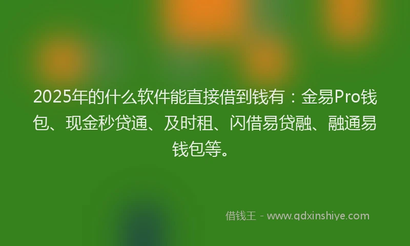 2025年的什么软件能直接借到钱有:金易Pro钱包、现金秒贷通、及时租、闪借易贷融、融通易钱包等。