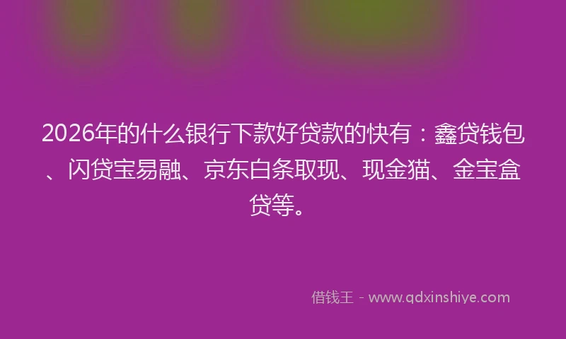 2026年的什么银行下款好贷款的快有：鑫贷钱包、闪贷宝易融、京东白条取现、现金猫、金宝盒贷等。
