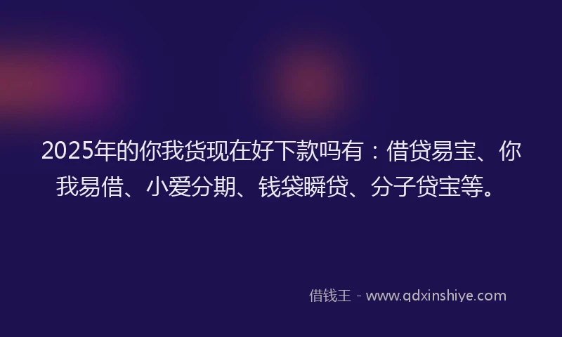 2025年的你我货现在好下款吗有：借贷易宝、你我易借、小爱分期、钱袋瞬贷、分子贷宝等。