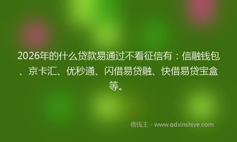 2026年的什么贷款易通过不看征信有：信融钱包、京卡汇、优秒通、闪借易贷融、快借易贷宝盒等。