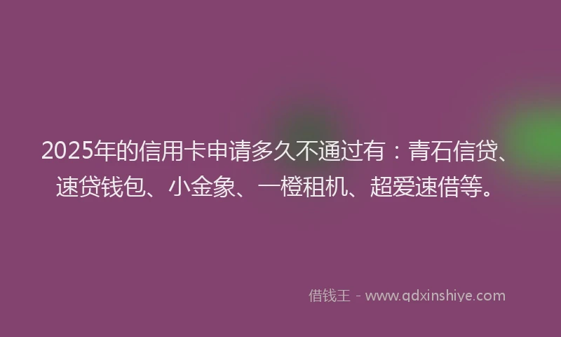 2025年的信用卡申请多久不通过有:青石信贷、速贷钱包、小金象、一橙租机、超爱速借等。