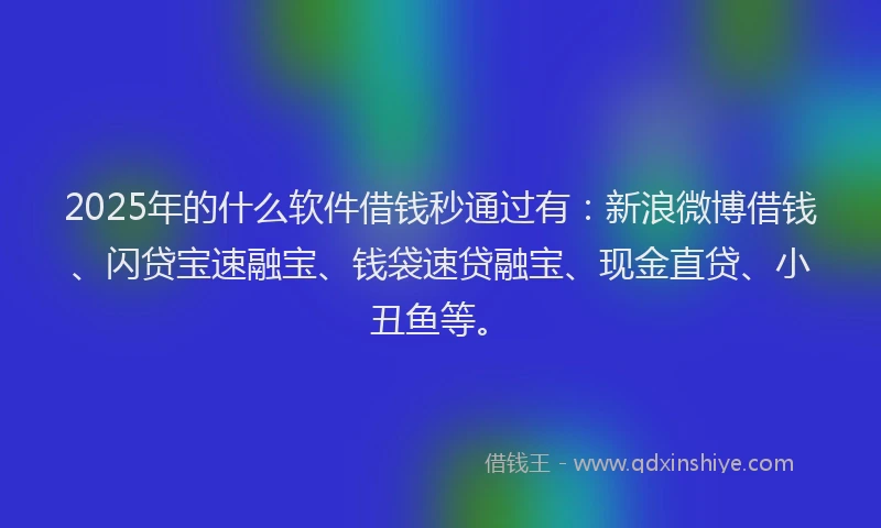 2025年的什么软件借钱秒通过有：新浪微博借钱、闪贷宝速融宝、钱袋速贷融宝、现金直贷、小丑鱼等。